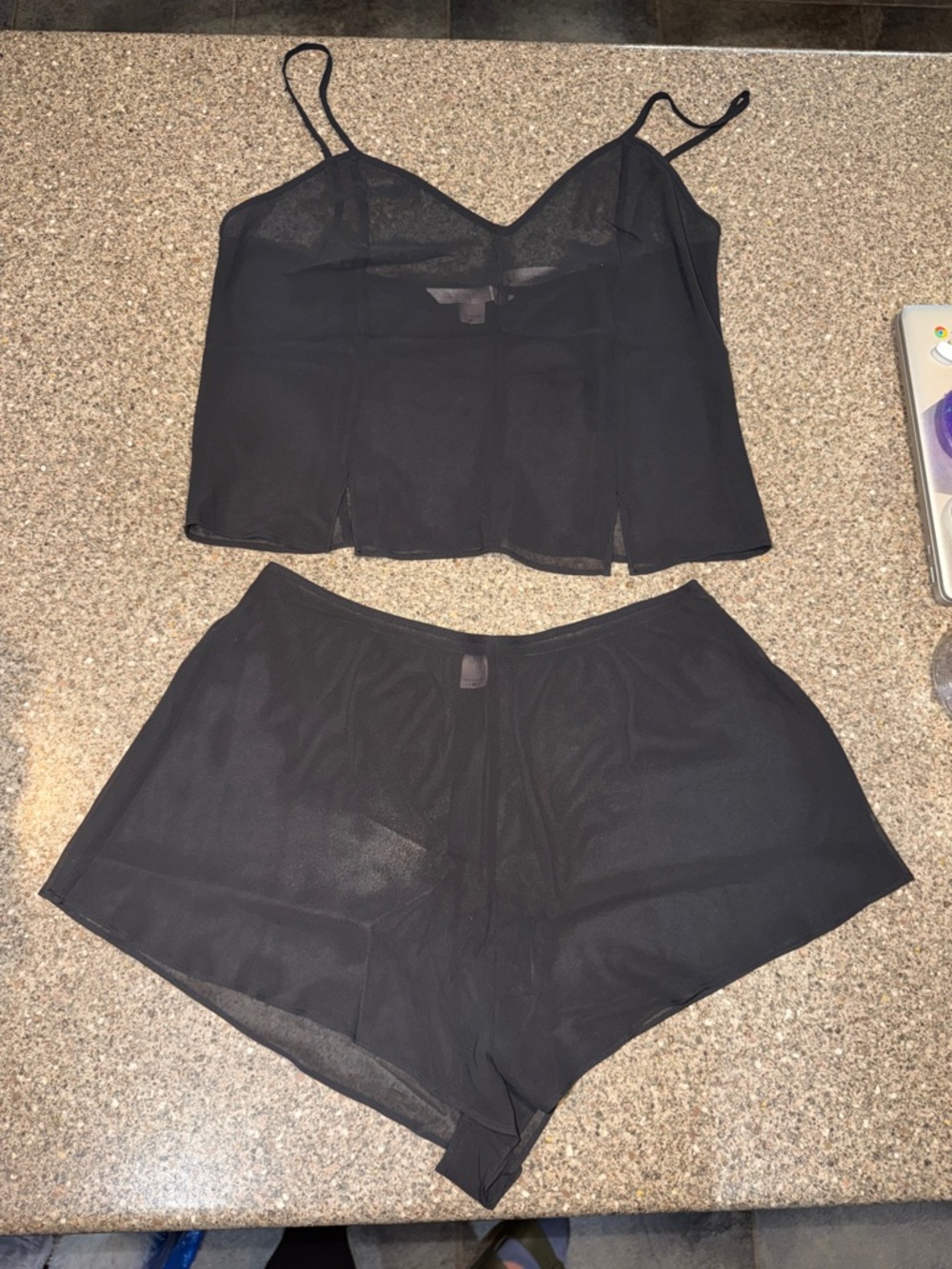 Y2k 2000 New old stock Victoria's Secret Black Sheer Camisole & Shorts Sleep Set